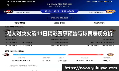 湖人对决火箭11日精彩赛事预告与球员表现分析